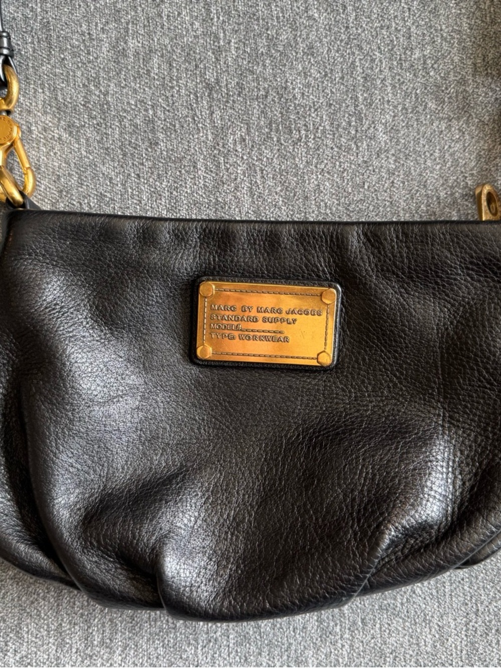 Marc By Marc Jacobs Black Leather Crossbody with Gold Plate Detail